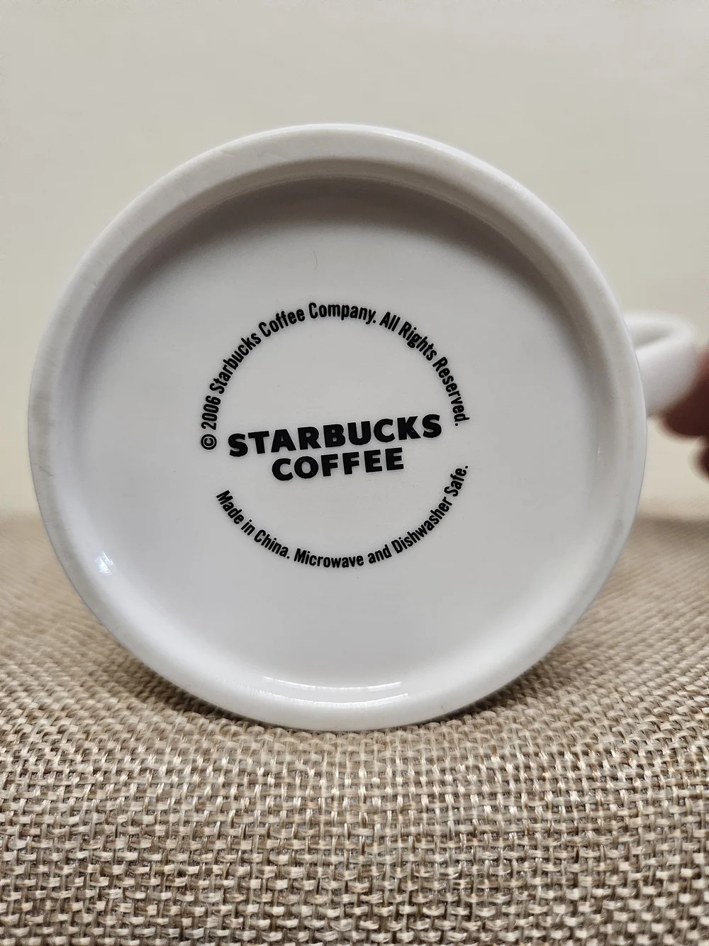 2006 Starbucks Ceramic Coffee Mug with Black Logo Blue Interior & Purple Rim